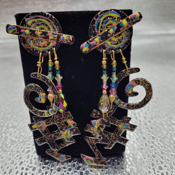 Geometric Multi Colored Statement Earrings - Picture 2 of 4